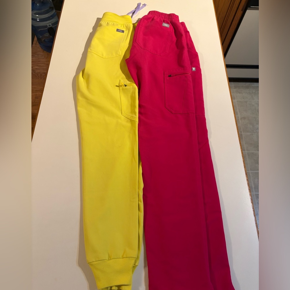2 pair figs scrubs Yellow and Hot Pink